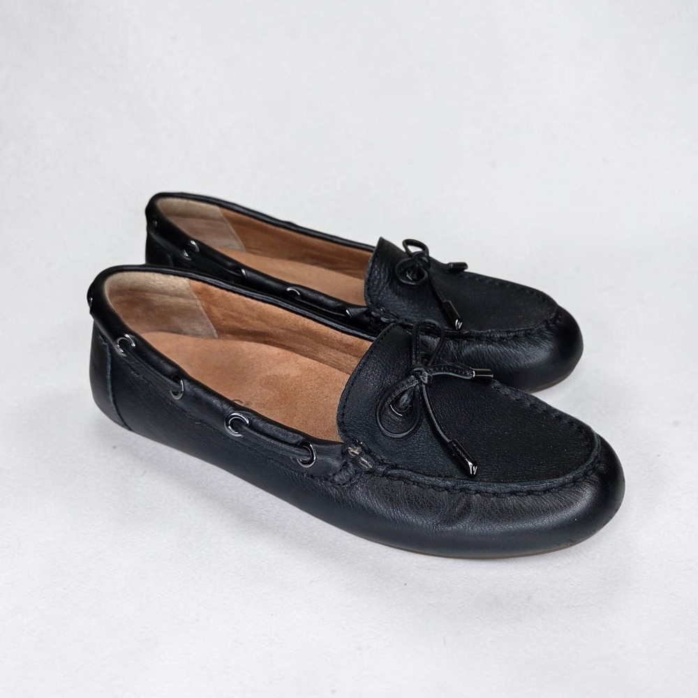 NWOB Vionic Virginia Leather Driving Loafers Black Bow Flats Womens 6